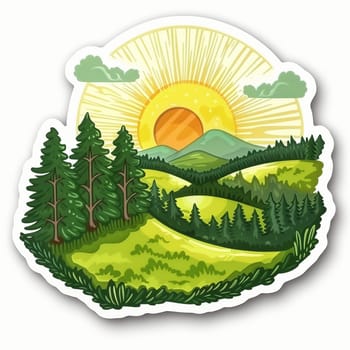 Stickers with forest, field, sky and hiking. Summer collection. High quality illustration