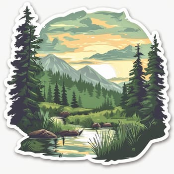 Stickers with forest, field, sky and hiking. Summer collection. High quality illustration