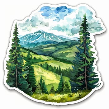 Stickers with forest, field, sky and hiking. Summer collection. High quality illustration