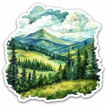 Stickers with forest, field, sky and hiking. Summer collection. High quality illustration