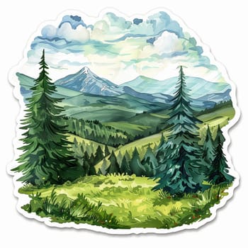 Stickers with forest, field, sky and hiking. Summer collection. High quality illustration