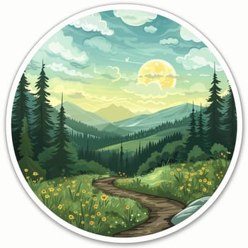 Stickers with forest, field, sky and hiking. Summer collection. High quality illustration