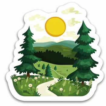 Stickers with forest, field, sky and hiking. Summer collection. High quality illustration