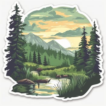 Stickers with forest, field, sky and hiking. Summer collection. High quality illustration