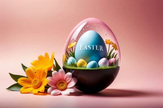 Easter greeting card, colorful Easter eggs .