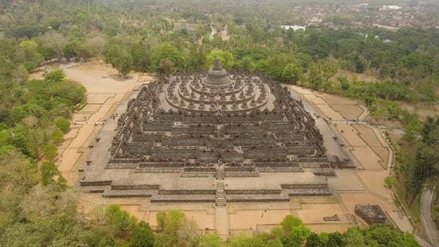 aerial view buddist temple Borobudur complex in Yogjakarta Java, indonesia. tourist attraction, Unesco world heritage. Candi Borobudur