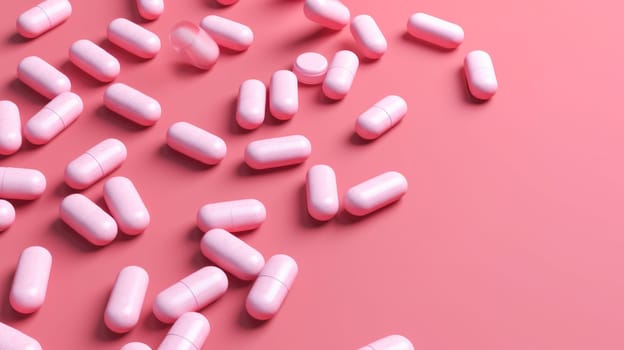 White pills on a pink background. Medicine, treatment in a medical institution, healthy lifestyle, medical life insurance, pharmacies, pharmacy, treatment in a clinic.