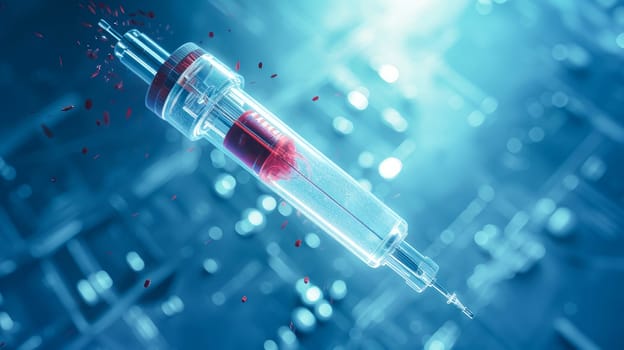 A syringe with a vaccine against diseases on a dark background. Medicine, treatment in a medical institution, healthy lifestyle, medical life insurance, pharmacies, pharmacy, treatment in a clinic.