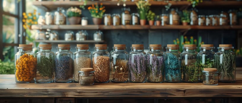 Botanical Wellness Shop Dispenses Herbal Healing in Business of Holistic Health and Natural Medicine, Herbal displays and wellness consultations dispense herbal healing and holistic health in the botanical wellness shop business.