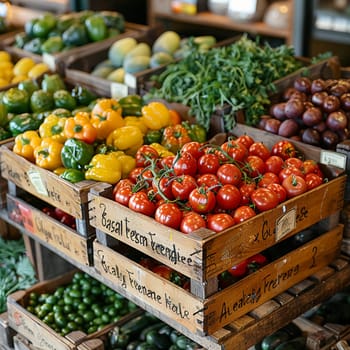 Organic Grocery Highlights Farm-to-Table Freshness in Business of Sustainable Shopping, Organic labels and fresh produce highlight a story of farm-to-table freshness and sustainable shopping in the organic grocery business.