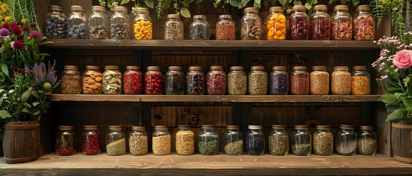 Botanical Wellness Shop Dispenses Herbal Healing in Business of Holistic Health and Natural Medicine, Herbal displays and wellness consultations dispense herbal healing and holistic health in the botanical wellness shop business.