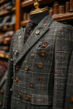 Tailored Suit Fittings Measure Elegance in Business of Custom Apparel, Tape measures and suits tailor a narrative of sophistication in the fashion business.