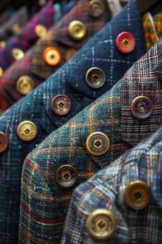 Tailored Suit Fittings Measure Elegance in Business of Custom Apparel, Tape measures and suits tailor a narrative of sophistication in the fashion business.