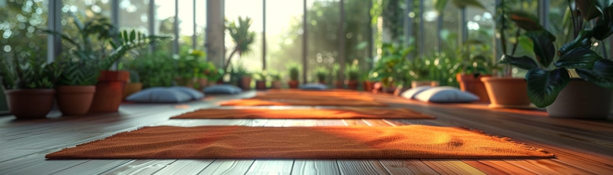 Tranquil Yoga Studio Providing an Oasis for Busy Professionals, The peaceful blur of a yoga studio becomes a sanctuary for business individuals seeking balance.