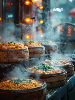 Street Food Vendor Serves Up Culture in Business of Quick Cuisine, Steam baskets and condiment bottles dish out a story of culture and convenience in the street food business.