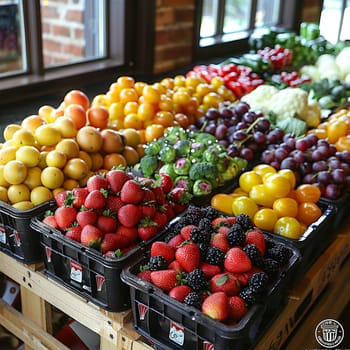 Organic Grocery Highlights Farm-to-Table Freshness in Business of Sustainable Shopping, Organic labels and fresh produce highlight a story of farm-to-table freshness and sustainable shopping in the organic grocery business.