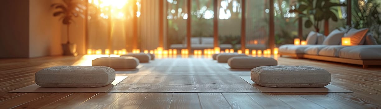 Tranquil Yoga Studio Providing an Oasis for Busy Professionals, The peaceful blur of a yoga studio becomes a sanctuary for business individuals seeking balance.