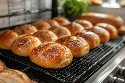 Bakery Oven Bakes Homestyle Comfort in Business of Artisan Bread Making, Baking sheets and rising loaves bake a story of warmth and tradition in the artisan bread business.