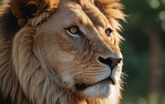 Close up of a Masai lions face, a Felidae species and Carnivore. Known for its whiskers and powerful snout. Terrestrial animal in the big cats family