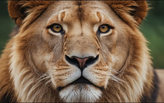 Close up of a Masai lions face, a Felidae species and Carnivore. Known for its whiskers and powerful snout. Terrestrial animal in the big cats family