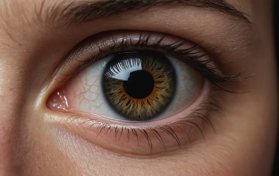 The striking details of a hazel human eye, captured up close.