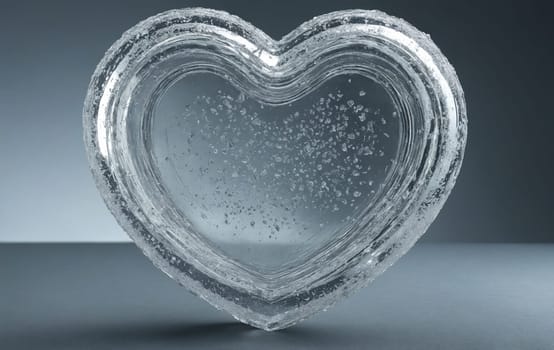 An ice sculpture resembling a heart with a delicate flower frozen in the center, symbolizing the fusion of nature and elements like water and sky in human artistry