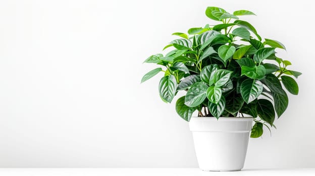 Houseplant ficus in a white pot on a white background, copy space. AI generated.