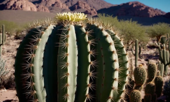 Prickly cactus in the desert close-up.