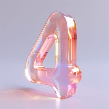 Automotive lighting inspired by art, featuring a floating number four made of transparent glass. The electric blue, magenta, and peach hues create a unique fashion accessory design
