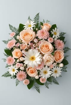 Bouquet of roses, daisies and gerberas.