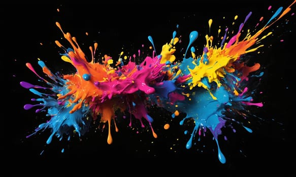 Colorful paint splashes isolated on black background.