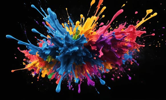Colorful paint splashes isolated on black background.