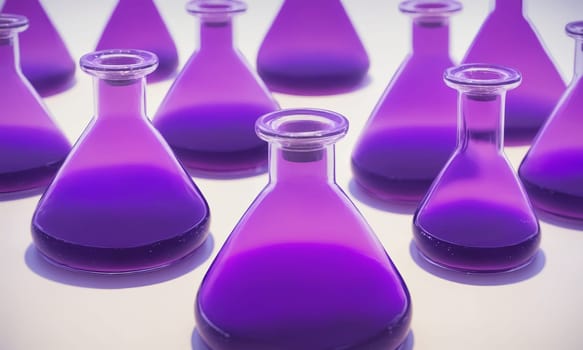 Laboratory glassware with purple liquid. Chemical laboratory research and development concept