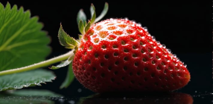 Strawberry on a black background, close-up, macro.