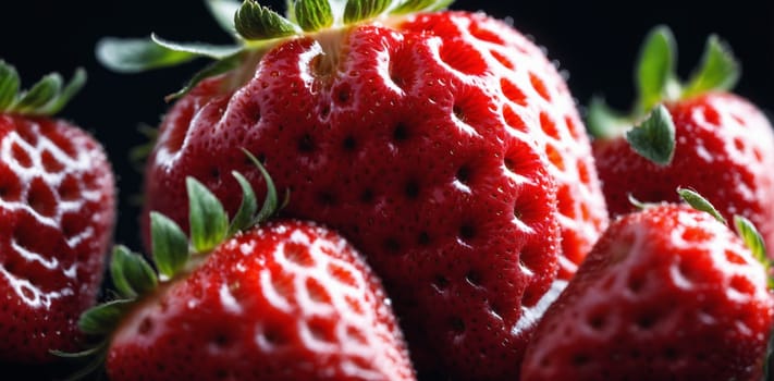 Strawberry on a black background, close-up, macro.