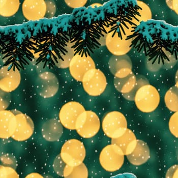 The image is a seamless pattern of snowflakes and pine branches on a blue background. - seamless and tileable