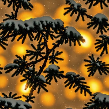The image is a winter scene with snow covered trees and a bright yellow sky. - seamless and tileable