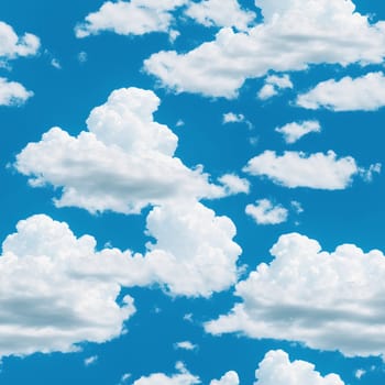 The image is a blue sky with white clouds. - seamless and tileable