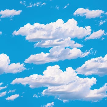 The image is a blue sky with white clouds floating in it. - seamless and tileable
