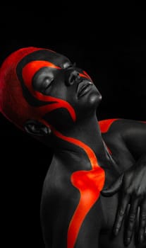 The Art Face. How To Make A Mixtape Cover Design - Download High Resolution Picture with Black and yellow body paint on african woman for your Music Song. Create Album Template with Creative Image