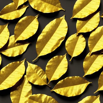 The image is a golden leaf pattern on a white background. - seamless and tileable