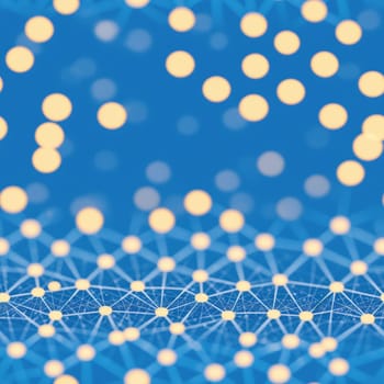 The image is a blue background with gold dots and lines. - seamless and tileable