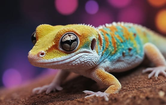 Cute leopard gecko on blurred bokeh background