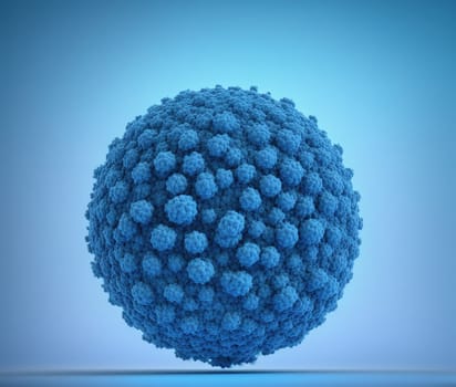 The image is a 3D rendering of a sphere made up of small, white, round objects.