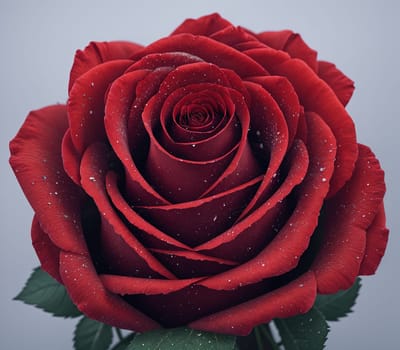 The image is a red rose with a droplet of water on its petals.