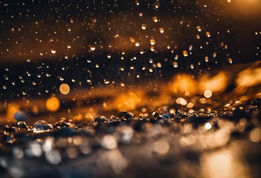 Raindrops on the window with bokeh lights. Abstract background.Raindrops on the window, bokeh lights in the background.