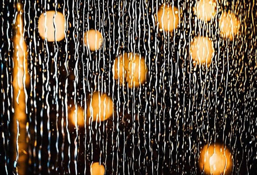 Raindrops on the window with bokeh lights. Abstract background.Raindrops on the window, bokeh lights in the background.