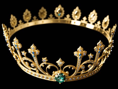 The image is a gold crown with intricate details and sparkling diamonds.