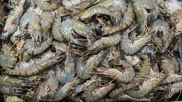 Top view of Prawns. Asian street market concept.