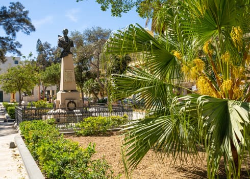 Valletta, Malta, April 03, 2024. The Hadriano Dinglio statue at the Maglio gardens in the city center